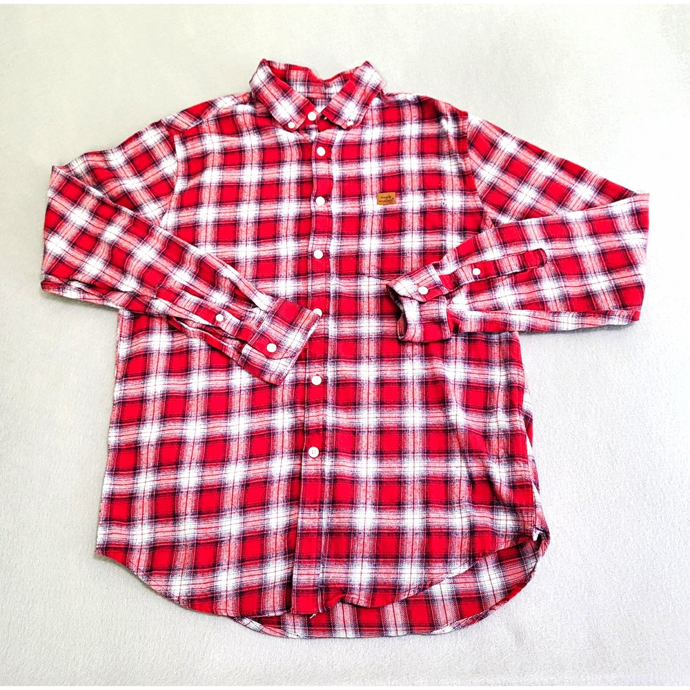 Simply Southern Men's M Cotton Flannel Long Sleeve Button Down Plaid Shirt
